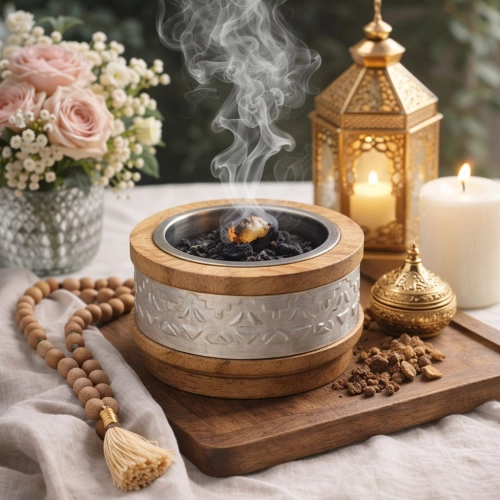 مبخرة خشبية ميني بنقشة فضية