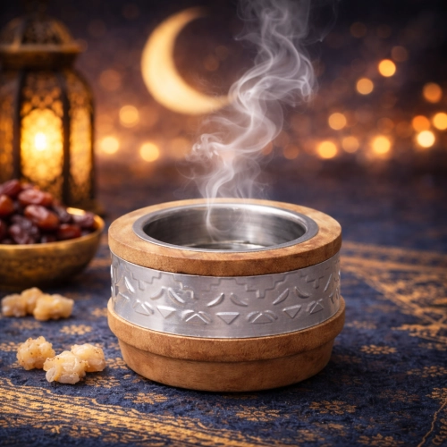 مبخرة خشبية ميني بنقشة فضية