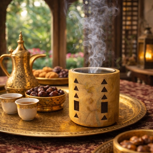 مبخرة خشبية اسطوانية بنقوش