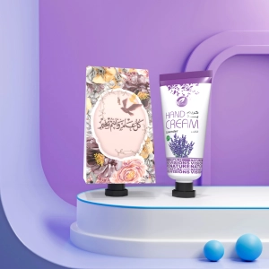 توزيعات العيد مع حامل ميني كريم اليد لافندر - لون وردي - كل عام وأنتم بخير ( 5 قطع )