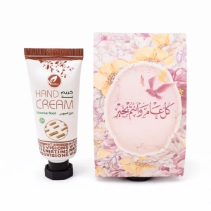 توزيعات العيد مع حامل ميني كريم اليد عرق السوس - لون وردي - كل عام وأنتم بخير ( 5 قطع )